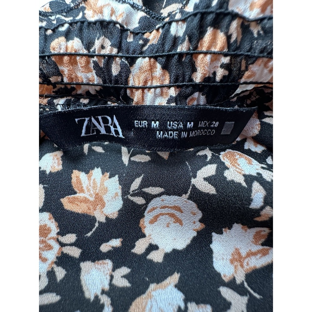 ZARA Women's Floral Long Sleeve Semi Sheer Mini Dress Pink Black Cottagecore MED - Picture 8 of 13